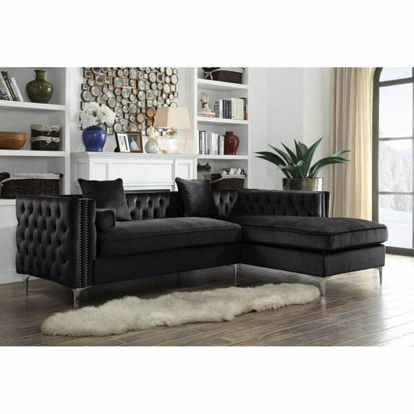 Chic Home Monet Velvet Modern Contemporary Button Tufted Right Facing Sectional Sofa, Black FSA2876-US
